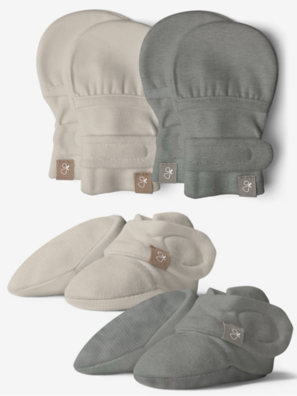 Goumi Kids Stay-On Baby Booties and Mitts (Set of 2) 0-3 Month, Birch & Boulder